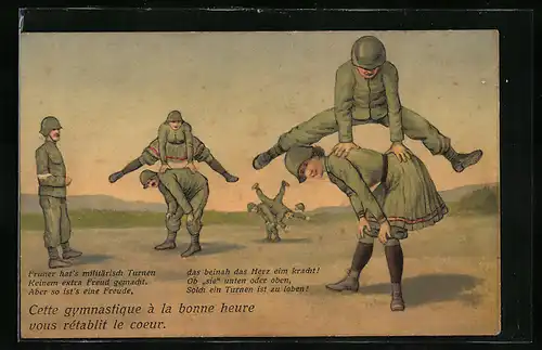 AK Füher hat`s militärisch Turnen keinem extra Freud gemacht..., schweizer Soldatenhumor
