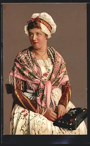 AK Neuchâtel, Costume d`une jeuen femme, Fin du XVIIIe siècle, Junge Frau in Tracht