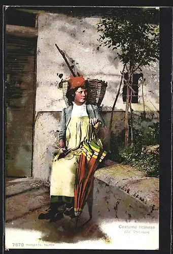 AK Val Verzasca, Costume ticinese, Junge Frau in Tracht