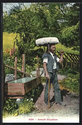 AK Schweiz, Armailli Gruyérien, Käsemacher mit Stock