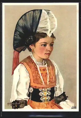 Künstler-AK Appenzell, Frau in Tracht