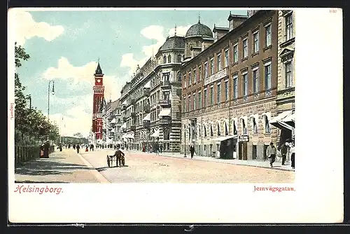 AK Helsingborg, Jernvägsgatan, Strasse am Hotel d`Angleterre