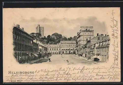 AK Helsingborg, Strassenpartie mit Hotel Mollberg