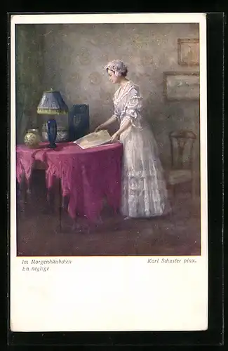 Künstler-AK Karl Maria Schuster: Im Morgenhäubchen