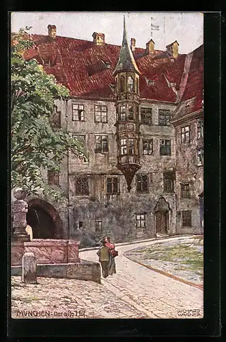 Künstler-AK Richard Wagner: München, Brunnen im alten Hof