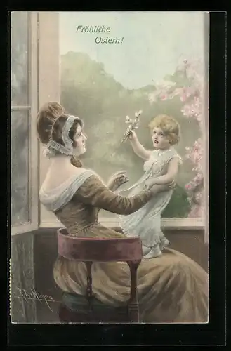 Künstler-AK Wichera: Mutter und Kind am Fenster