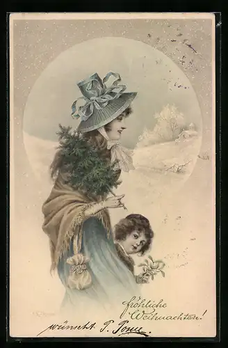 Künstler-AK Wichera, M. Munk Nr. 156: Mutter mit Kind und Christbäumchen
