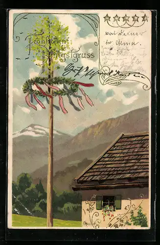 Künstler-AK Alfred Mailick: Maibaum vor einem Haus