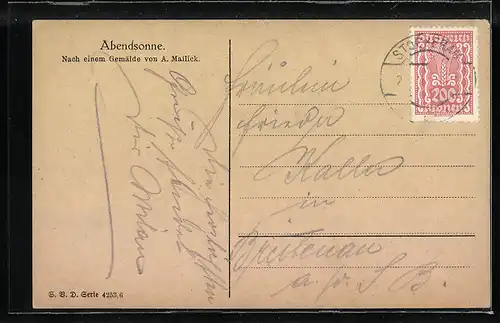 Künstler-AK Alfred Mailick: Frau mit Pferd in der Abendsonne