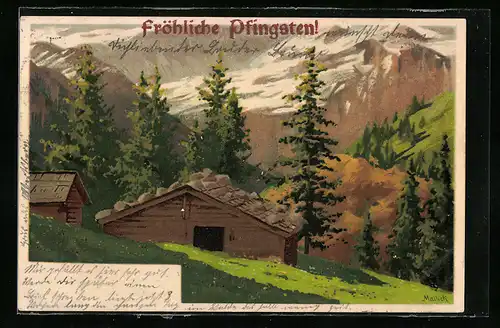 Künstler-AK Alfred Mailick: Berghütte mit Gebirgsblick