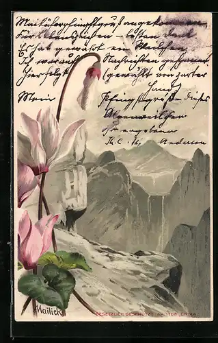 Künstler-AK Alfred Mailick: Berglandschaft mit Blumen