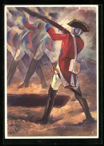 Künstler-AK Soldatenlieder, Ich bin ein jung Soldat, schweizer Soldat um 1776