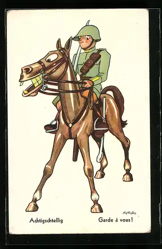 AK Schweizer Soldat in Uniform mit Helm zu Pferde
