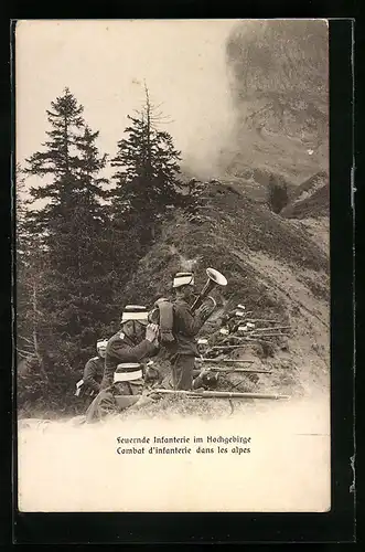 AK Feuernde schweizer Infanterie im Hochgebirge