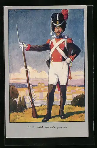 Künstler-AK Genève, Centenaire de la Réunion 1914, Grenadier genevois