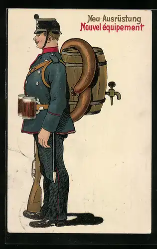 AK Schweizer Soldat in Uniform mit neuer (Trinker-) Ausrüstung