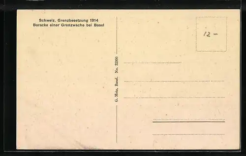 AK Basel, Schweizer. Grnzbesetzung 1914, Baracke einer Grenzwache