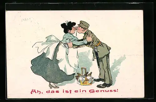 AK Schweizer Soldat küsst seine Frau