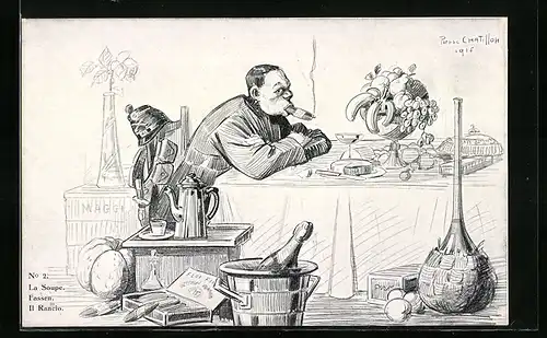 AK Schweizer Soldat raucht eine Zigarre