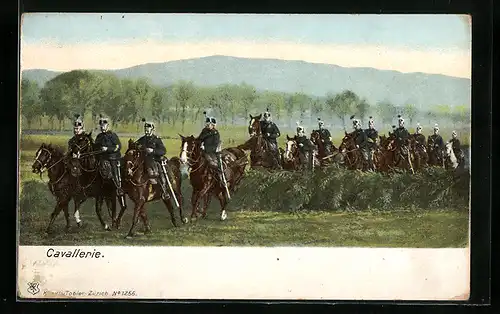 AK Schweizer Soldaten der Kavallerie mit Pferden