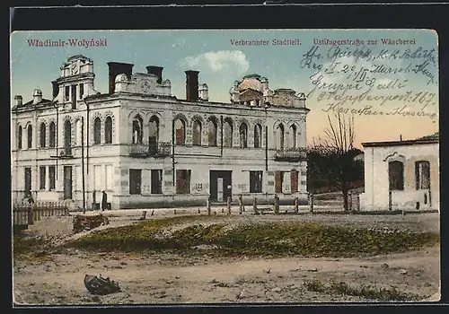 AK Wladimir-Wolynski, Verbrannter Stadtteil, Ustilugerstrasse zur Wäscherei
