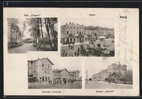 AK Stryj, Rynek, Dworzec kolejowy, Gmach Sokola