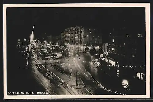 AK Beograd, Teilansicht der Stadt bei Nacht