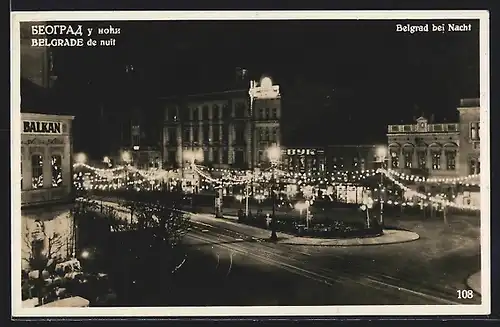 AK Belgrad, Stadtanblick bei Nacht