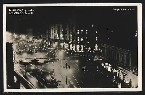 AK Belgrad, Strassenpartie aus der Stadt bei Nacht