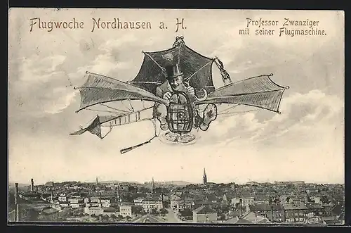 AK Nordhausen a. H., Professor Zwanziger mit seiner Flugmaschine