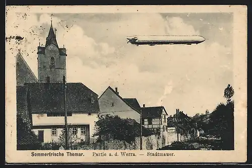 AK Themar, Zeppelin über der Stadtmauer a. d. Werra