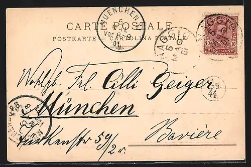 Lithographie Como /Lago di Como, Hotel Menaggio, Panorama