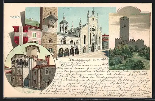 Lithographie Como, Duomo, Castello Baragrello, S. Fedele