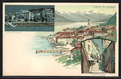 Lithographie Bellagio, Grand Hotel Bellagio, Una via di Bellagio