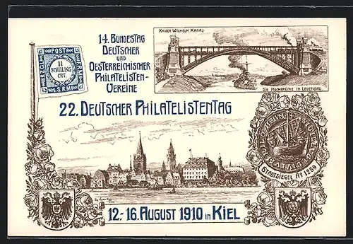 Künstler-AK Kiel, 22. Deutscher Philatelistentag 1910, Stadtsiegel