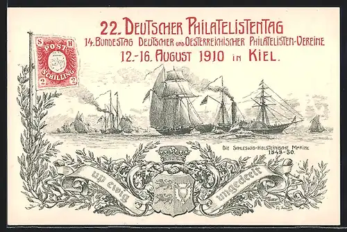 Künstler-AK Kiel, 22. Deutscher Philatelistentag 1910, Die Schleswig-Holsteinische Marine