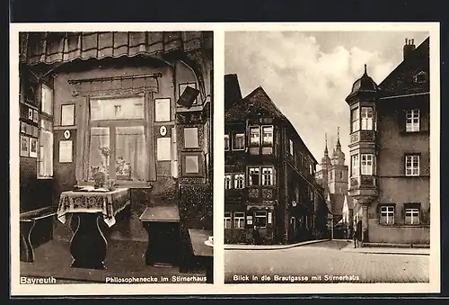 AK Bayreuth, Philosophenecke im Stirnerhaus, Blick in die Brautgasse mit Stirnerhaus