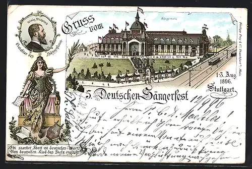 Lithographie Stuttgart, 5. Deutsches Sängerfest 1896, Sängerhalle