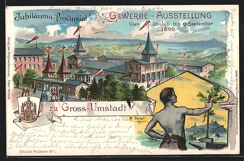 Lithographie Gross-Umstadt, Jubiläums-Provinzial-Gewerbe-Ausstellung 1899, Ausstellungsgelände