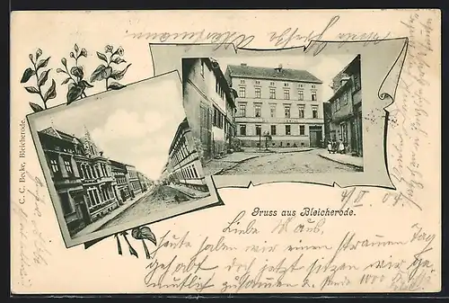 AK Bleicherode, Strassenpartie mit Buchdruckerei, Strassenpartie mit Häuserzeile