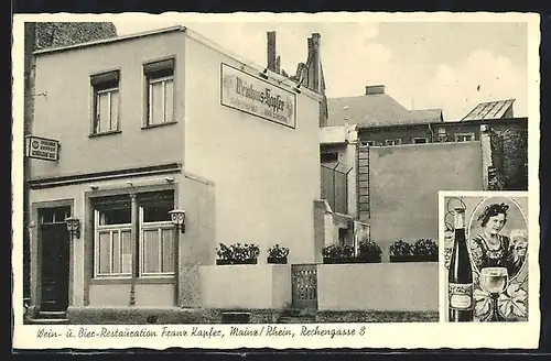 AK Mainz, Gasthaus, Wein- und Bier-Restauration Franz Kapfer, Rechengasse 8