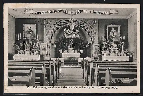 AK Nowawes, Zur Erinnerung an den märkischen Katholikentag 1920, St. Antonius-Kapelle, Innenansicht