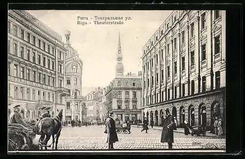 AK Riga, Theaterstrasse, mit Kutsche
