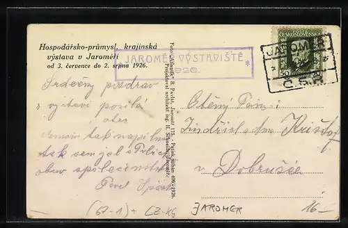 AK Jaromer, Hospodársko-prumysl, krajinská vystava 1926