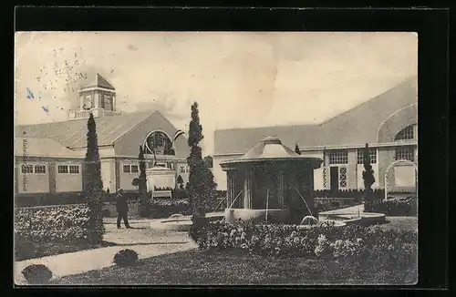 AK Crefeld, Gewerbe-, Industrie- u. Kunstausstellung 1911, Garten hinter der Gewerbehalle