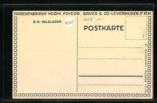 AK Leverkusen a. Rh., Farbenfabriken vorm. Friedr. Bayer & Co., Arbeiter im Salzlager