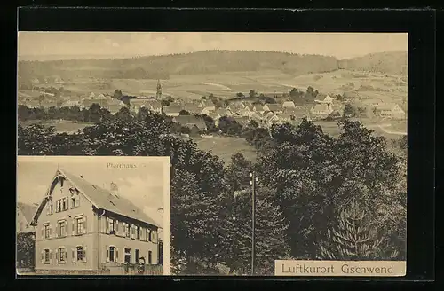AK Gschwend, Teilansicht mit Kirche, Pfarrhaus