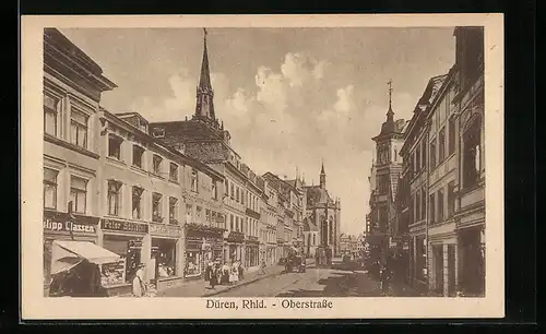 AK Düren, Blick in die Oberstrasse mit Leuten