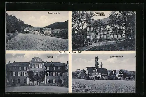 AK Jestädt, Forsthaus Waldfrieden, Schloss, Grundmühle