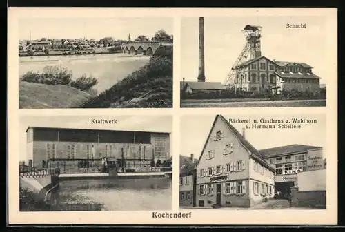 AK Kochendorf, Gasthaus zum Waldhorn, Schacht, Kraftwerk